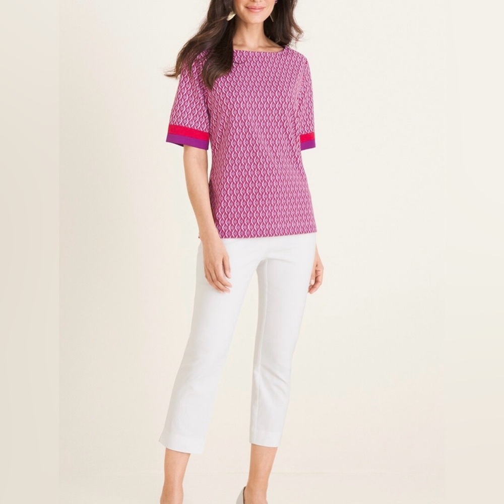 Chico’s Geometric Colorblock-Trim Top size 2